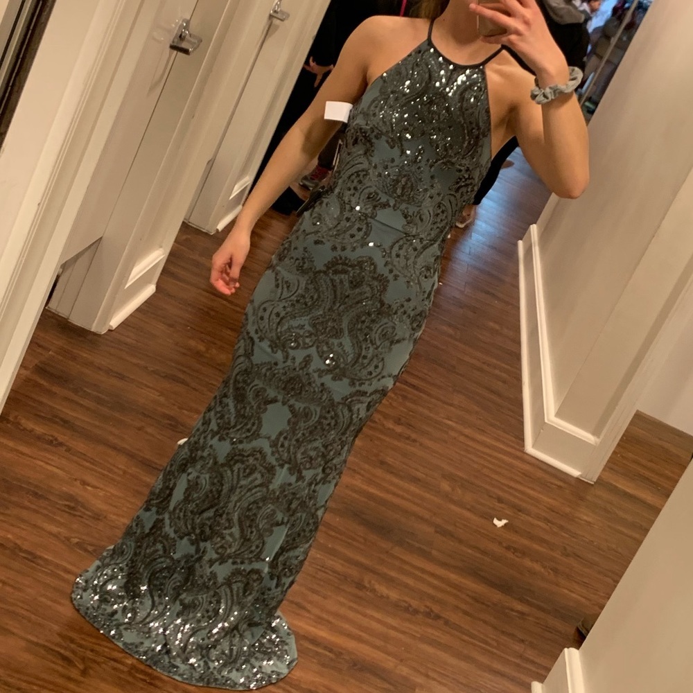 Sparkly Gunpowder Halter Top Prom Dress